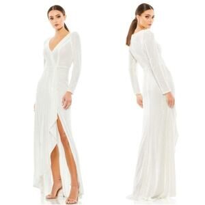 Mac Duggal Sequin Wrap Formal Gown In White/Ivory #26395